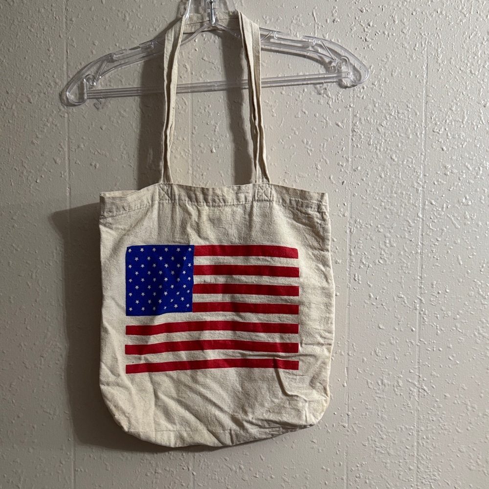 Patriotic Canvas Tote Bag - Red, Blue, and Cream